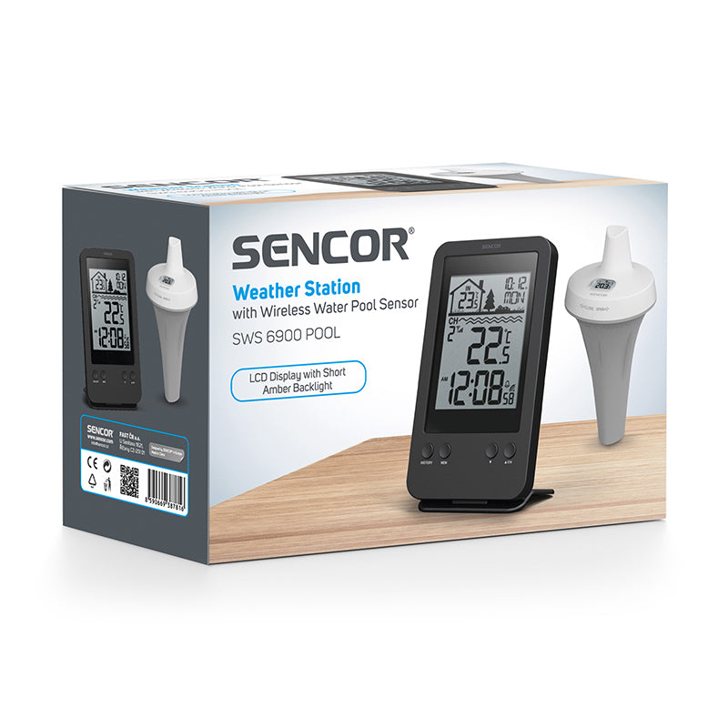 Stație meteo wireless cu senzor de apă pentru piscină, afișaj LCD, alarmă Sencor S-SWS6900POOL