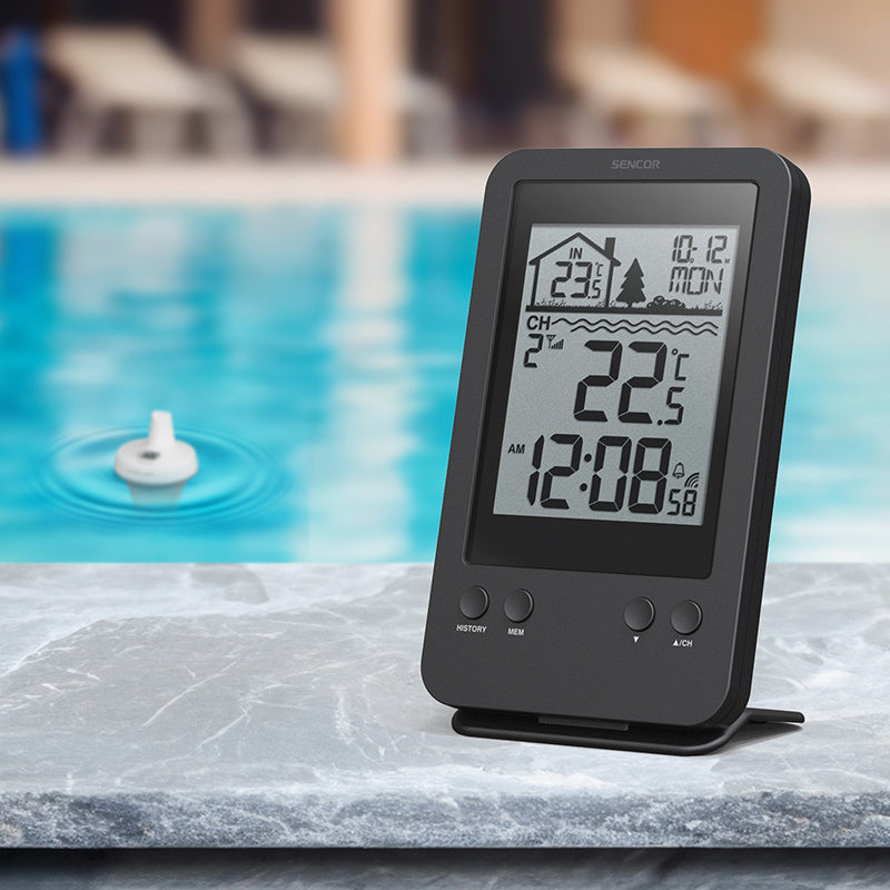 Stație meteo wireless cu senzor de apă pentru piscină, afișaj LCD, alarmă Sencor S-SWS6900POOL
