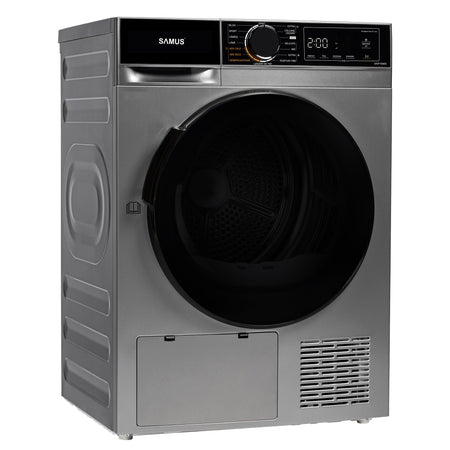 Uscator Rufe Automat, Samus Sadp-836ds, Pompa De Caldura, 8 Kg, Cls D latime 60 cm, functie Antisifonare, igienizare UV, blocare acces copii, optiune pornire intarziata, gri + negru
