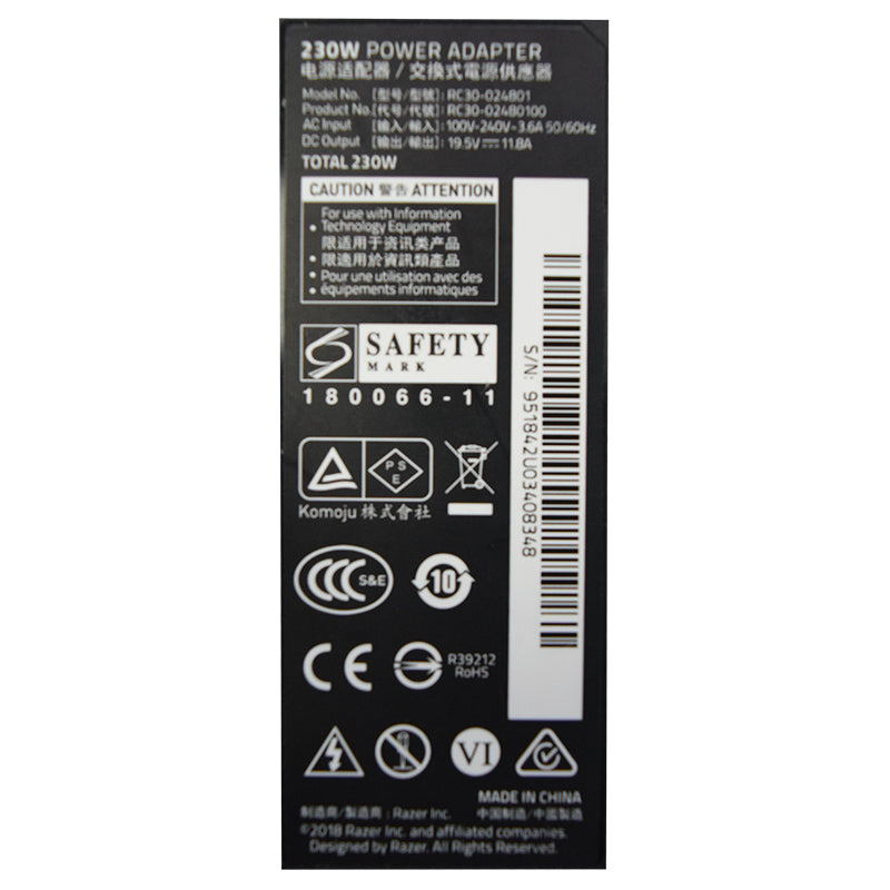 Alimentator pentru laptop RAZER 19.5V 230W, second hand RAZER SH-19.5V-230W