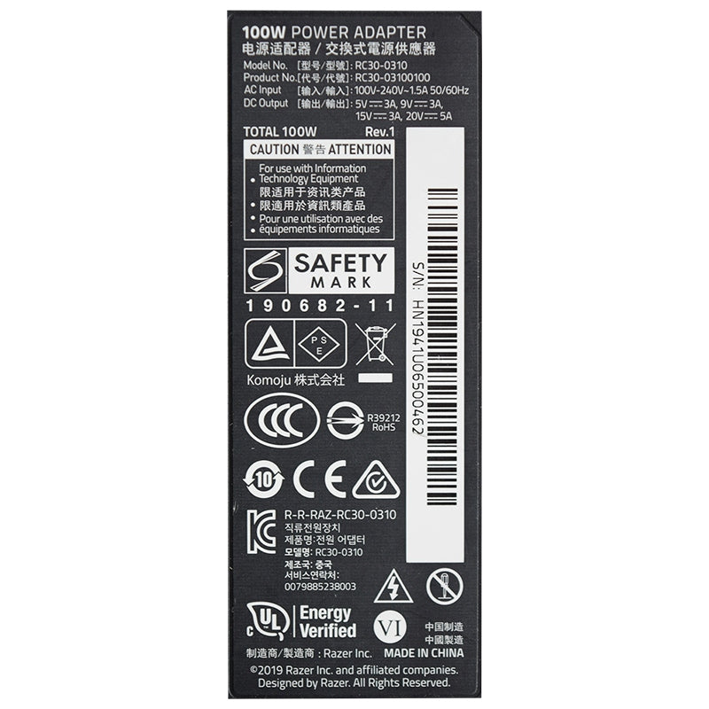 Alimentator laptop second-hand RAZER 20V 5A 100W RC30-0310 RAZER SH-20V-100W