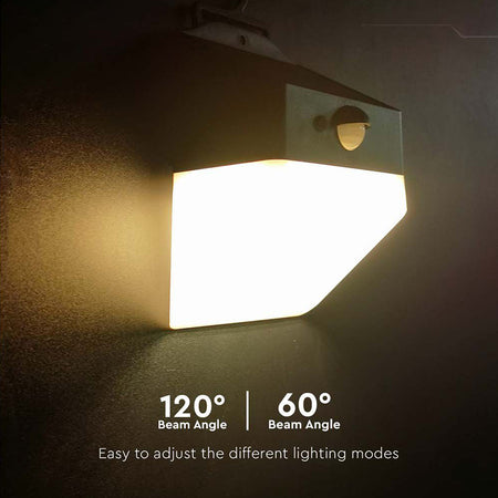 Lampă solară exterioară 2W 4000K cu senzor PIR, IP65, alb/negru V-Tac SKU-10309