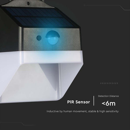 Lampă solară exterioară 2W 4000K cu senzor PIR, IP65, alb/negru V-Tac SKU-10309