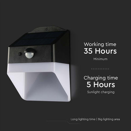 Lampă solară exterioară 2W 4000K cu senzor PIR, IP65, alb/negru V-Tac SKU-10309