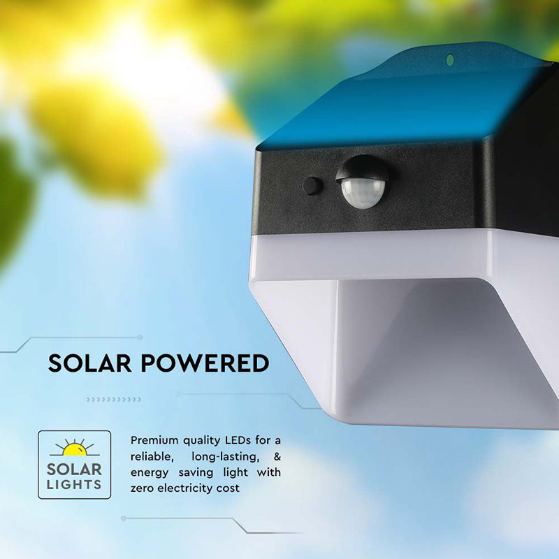 Lampă solară exterioară 2W 4000K cu senzor PIR, IP65, alb/negru V-Tac SKU-10309