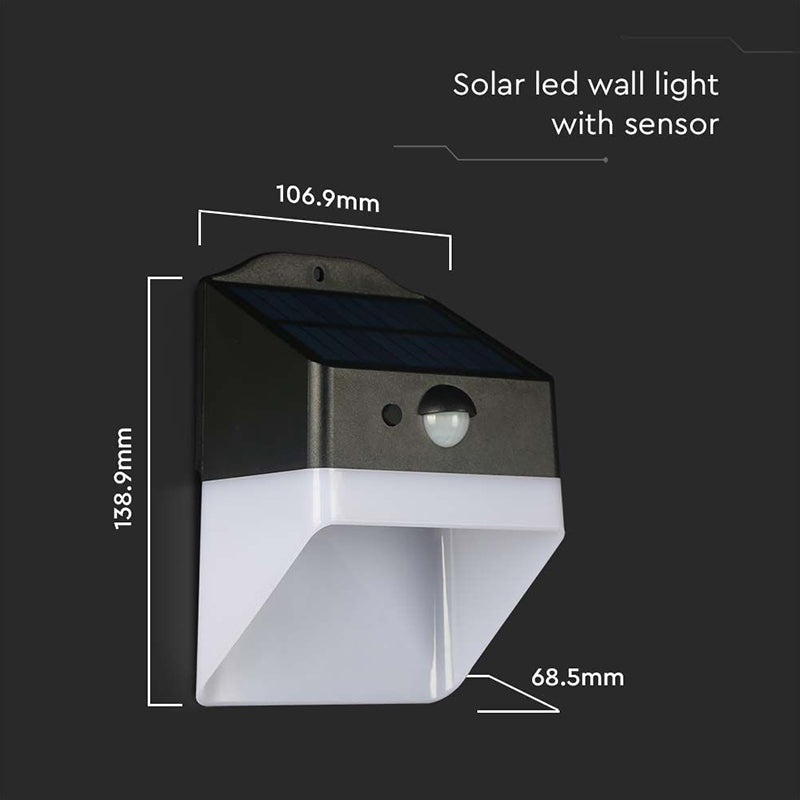 Lampă solară exterioară 2W 4000K cu senzor PIR, IP65, alb/negru V-Tac SKU-10309
