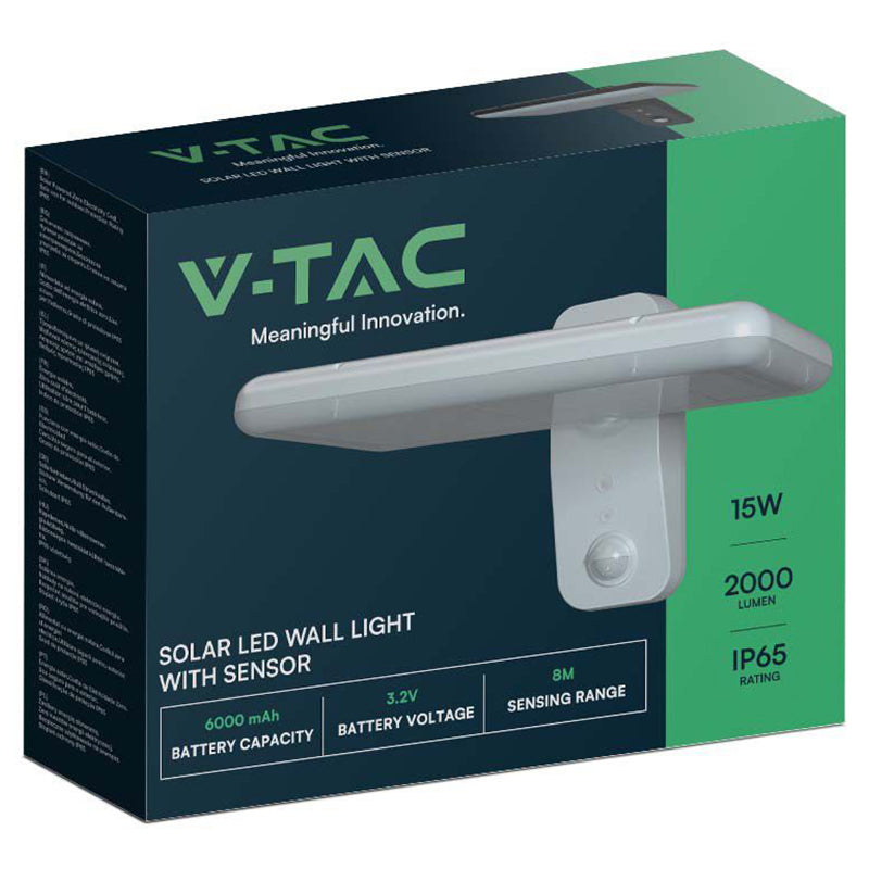Lampă solară de exterior 15 W cu senzor PIR și 2 culori de iluminare V-Tac