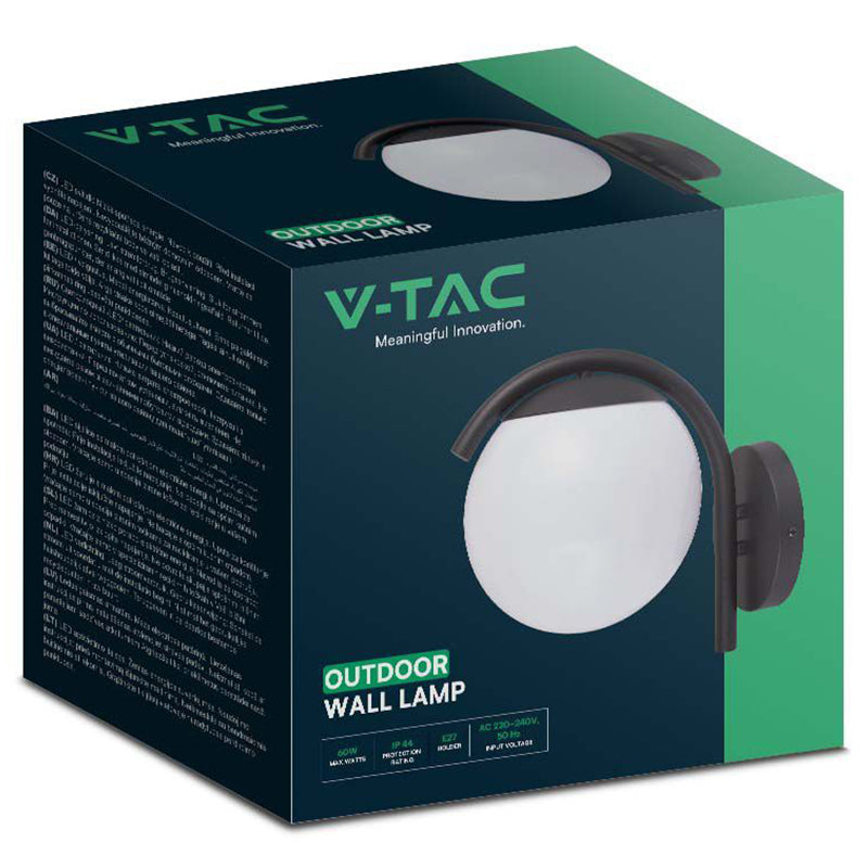 Lampă de perete cu soclu E27, IP44, negru mat, pentru exterior V-Tac SKU-10420