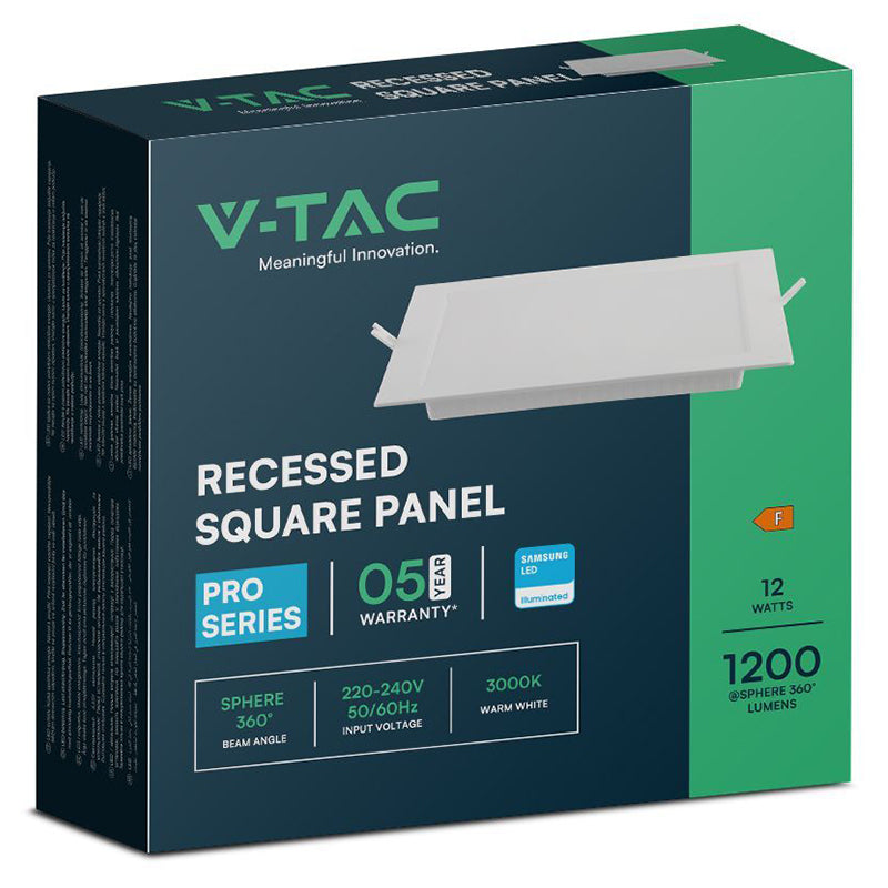 Panou LED 12W încorporabil 6500K cip Samsung pătrat V-Tac SKU-104851