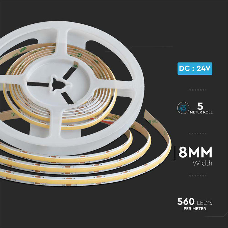 Bandă LED COB 9-18W/m 24V 3in1 IP20 5m V-Tac SKU-10555