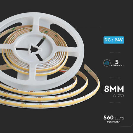 Bandă LED COB 9-18W/m 24V 3in1 IP20 5m V-Tac SKU-10555