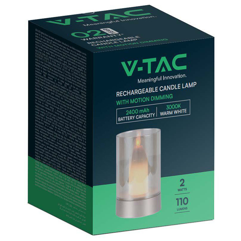 Lampa LED model lumânare cu lumină caldă, corp de sticlă, baterie 2400mAh V-Tac