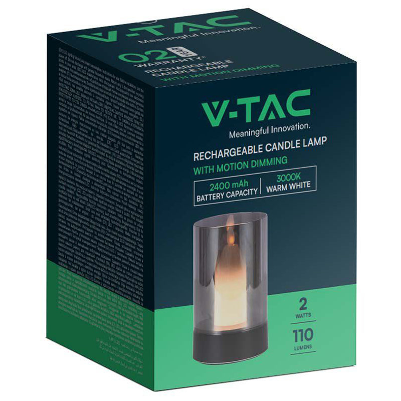Lampa LED model lumânare cu lumină caldă, corp de sticlă, baterie 2400mAh V-Tac