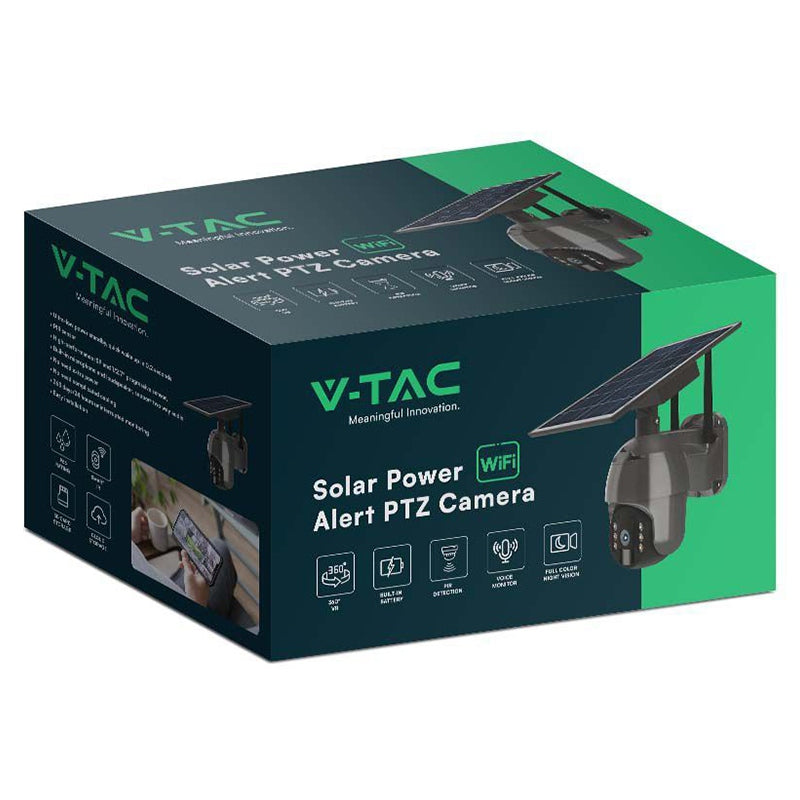 Cameră HD solară smart WiFi PTZ de exterior cu 2MP și detecție PIR V-Tac