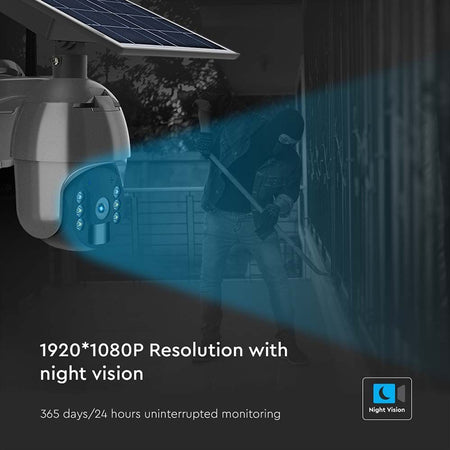 Cameră HD solară smart WiFi PTZ de exterior cu 2MP și detecție PIR V-Tac