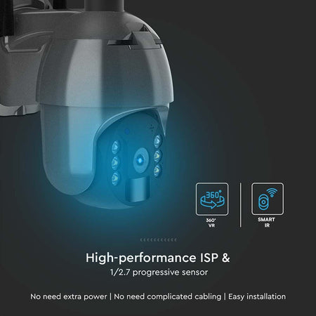 Cameră HD solară smart WiFi PTZ de exterior cu 2MP și detecție PIR V-Tac