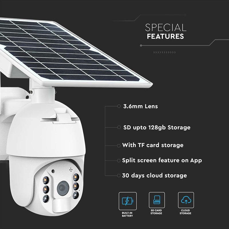 Cameră HD solară smart WiFi PTZ de exterior cu 2MP și detecție PIR V-Tac