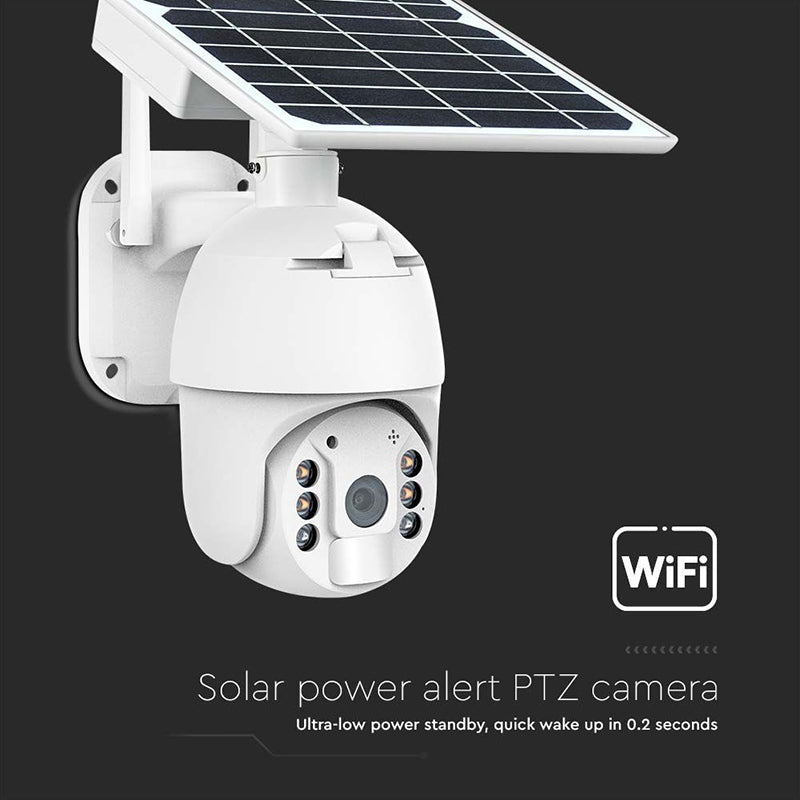 Cameră HD solară smart WiFi PTZ de exterior cu 2MP și detecție PIR V-Tac