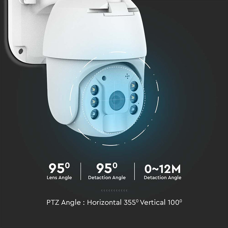 Cameră HD solară smart WiFi PTZ de exterior cu 2MP și detecție PIR V-Tac