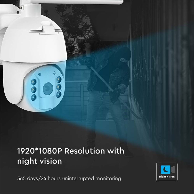 Cameră HD solară smart WiFi PTZ de exterior cu 2MP și detecție PIR V-Tac