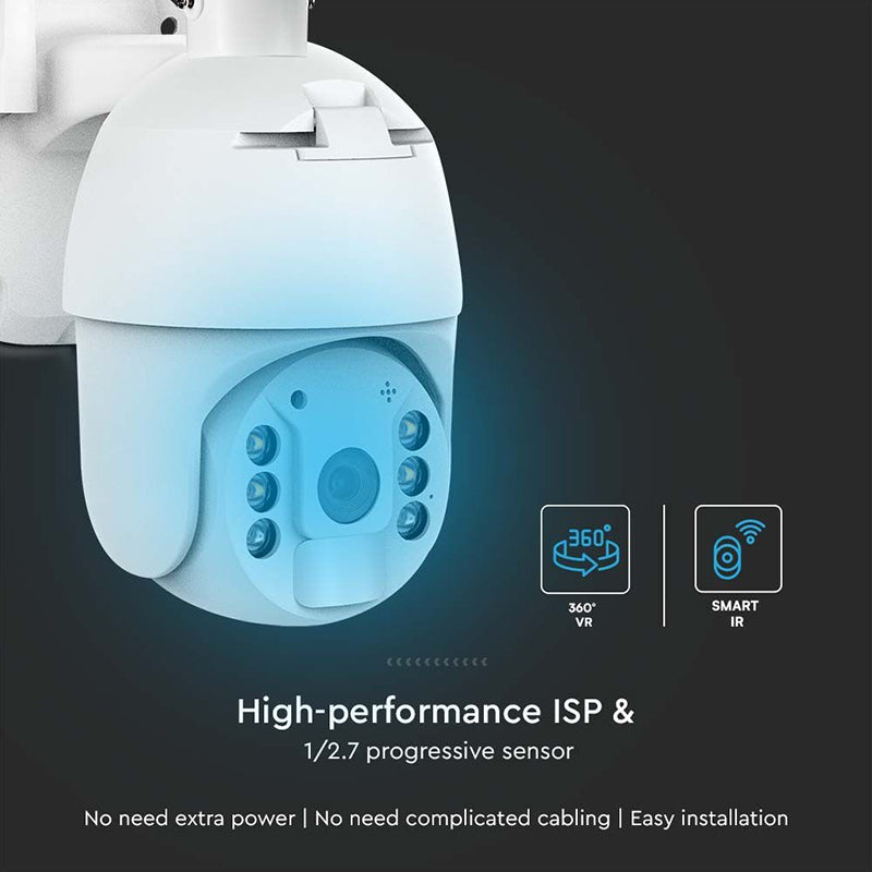 Cameră HD solară smart WiFi PTZ de exterior cu 2MP și detecție PIR V-Tac
