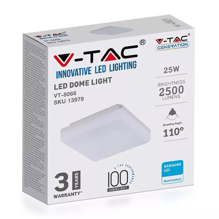 Aplica Led 25w Ip44  6400k Alb Rece - Patrat