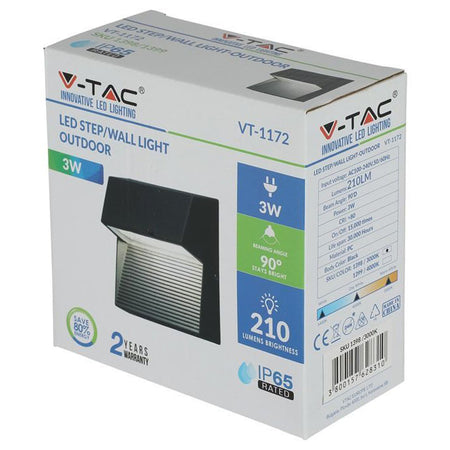 Corp iluminat LED steplight montaj scară/perete 3W 4000K negru V-Tac SKU-1399
