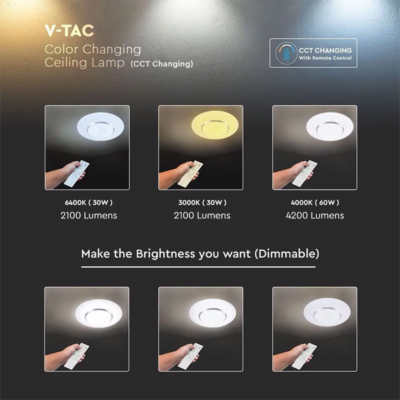 Aplică LED 30/60W 3în1 dimabilă cu telecomandă V-Tac SKU-14621