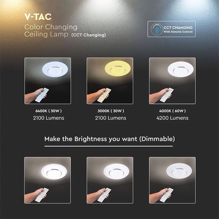 Aplică LED 30/60W 3în1 dimabilă cu telecomandă V-Tac SKU-14621