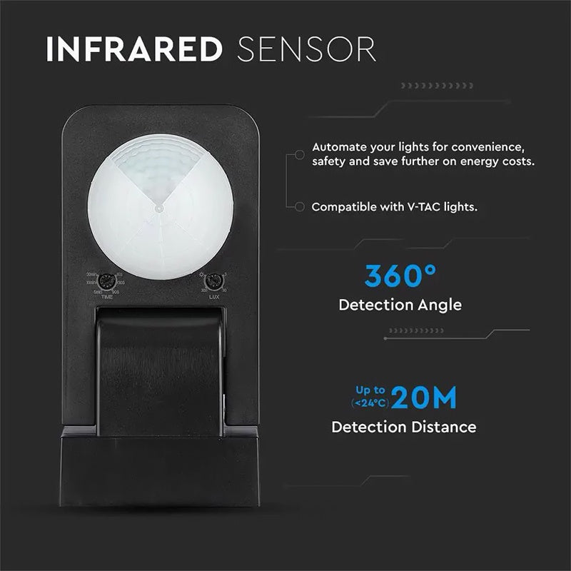 Senzor mișcare 360° IP65 negru pentru 1000 W, V-Tac SKU-15011