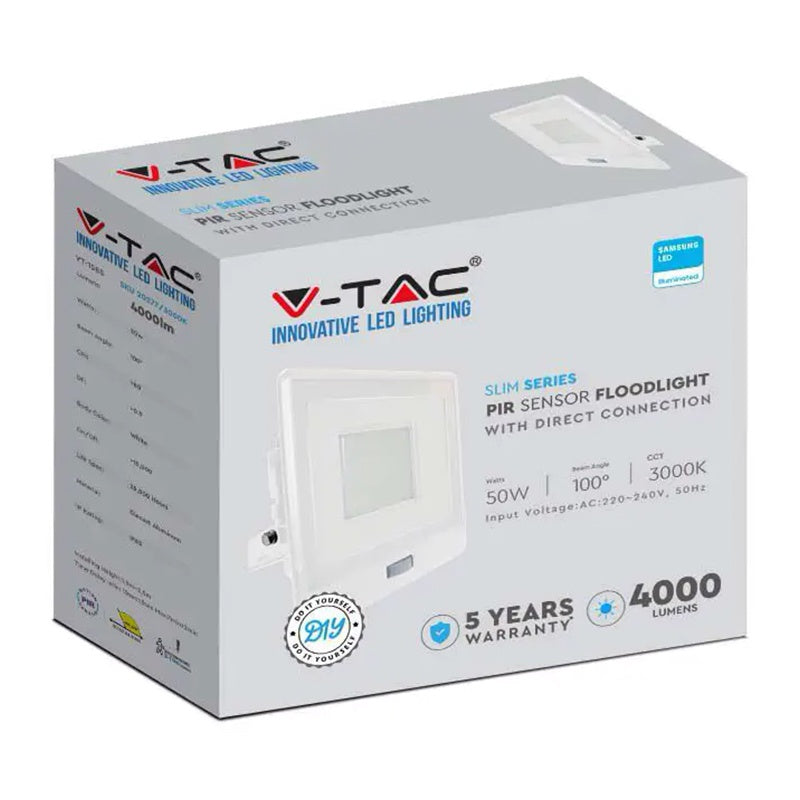 Reflector LED SMD 50W 6400K IP65 cu senzor de mișcare alb V-Tac SKU-20279