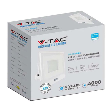 Reflector LED SMD 50W 6400K IP65 cu senzor de mișcare alb V-Tac SKU-20279