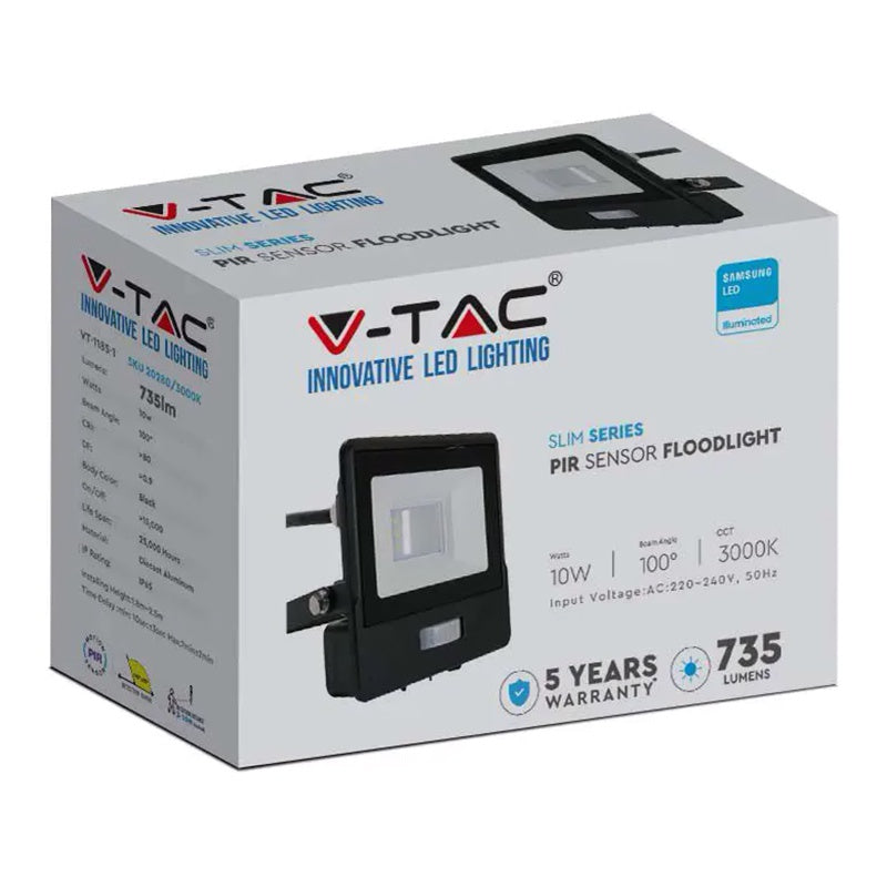 Reflector LED SMD 10 W cu senzor mișcare IP65 negru V-Tac SKU-20282