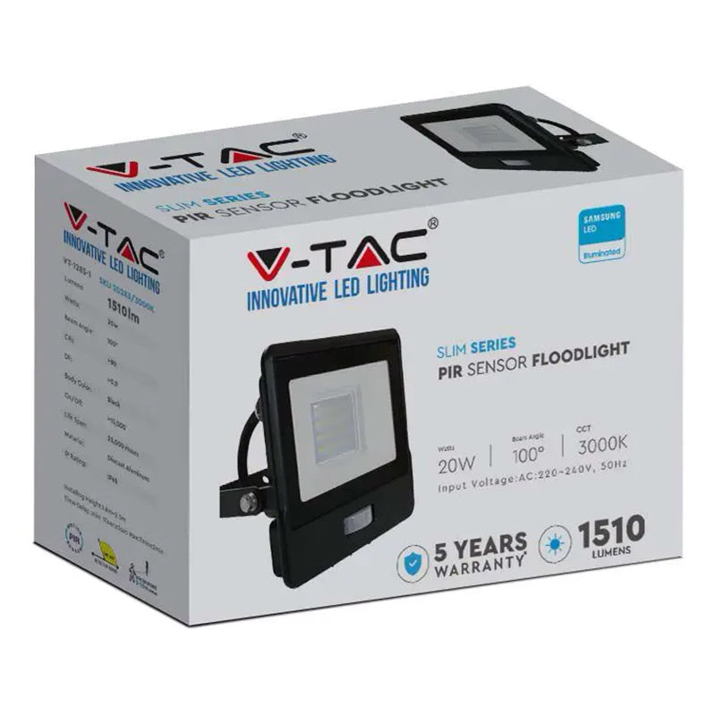 Reflector LED SMD 20 W 6400K IP65 cu senzor mișcare, negru V-Tac SKU-20285