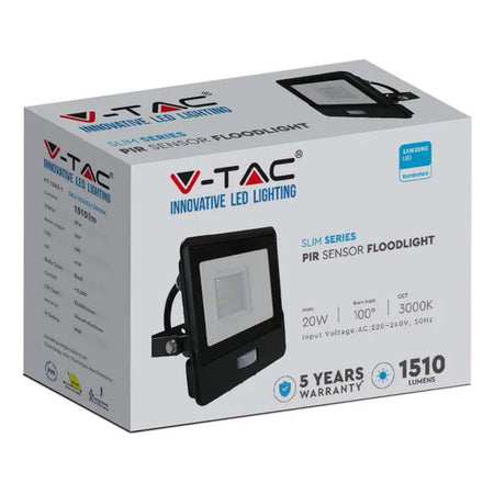 Reflector LED SMD 20 W 6400K IP65 cu senzor mișcare, negru V-Tac SKU-20285