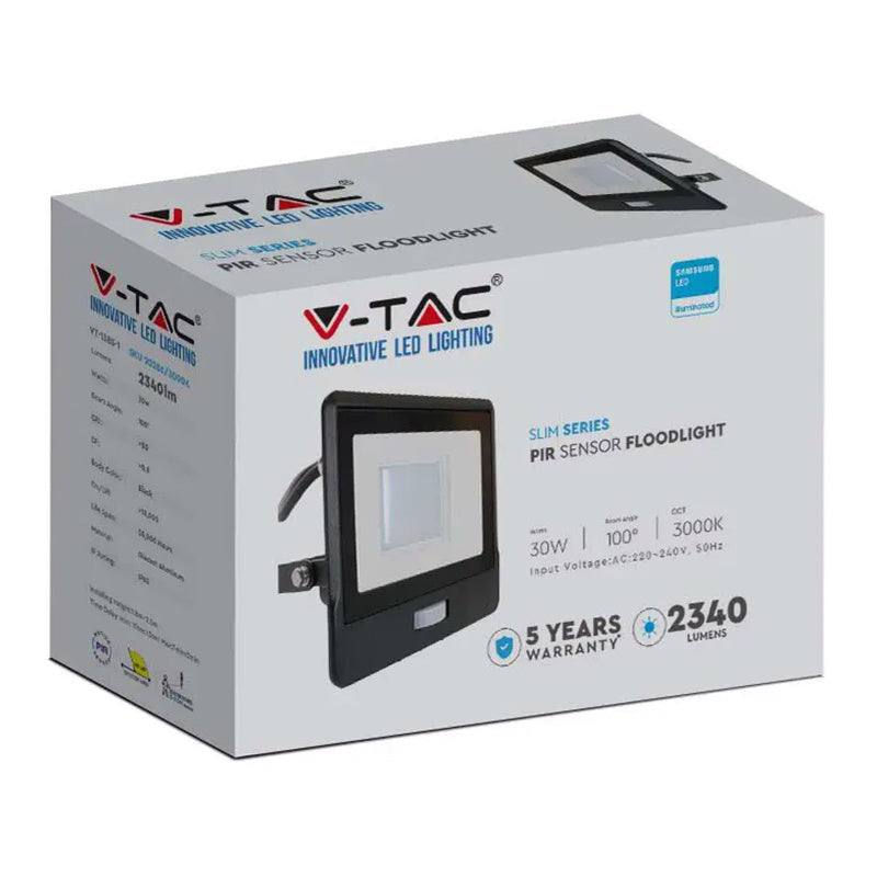 Reflector LED SMD 30 W 6400K IP65 cu senzor mișcare negru V-Tac SKU-20288
