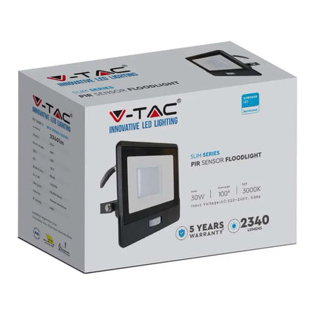 Reflector LED SMD 30 W 6400K IP65 cu senzor mișcare negru V-Tac SKU-20288