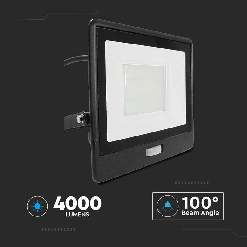 Reflector LED 50 W 6400K IP65 cu senzor de mișcare negru V-Tac SKU-20291