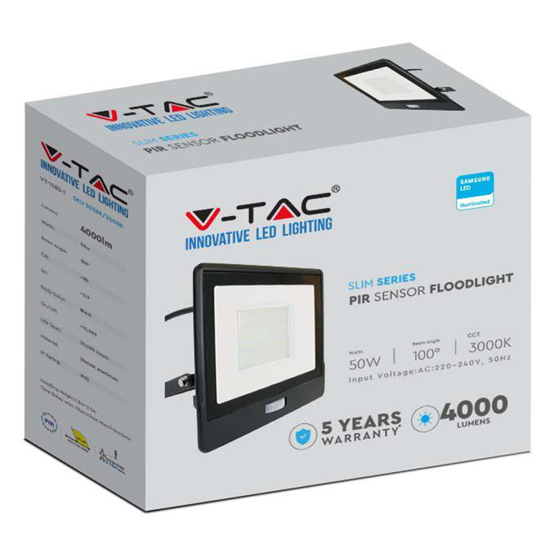 Reflector LED 50 W 6400K IP65 cu senzor de mișcare negru V-Tac SKU-20291
