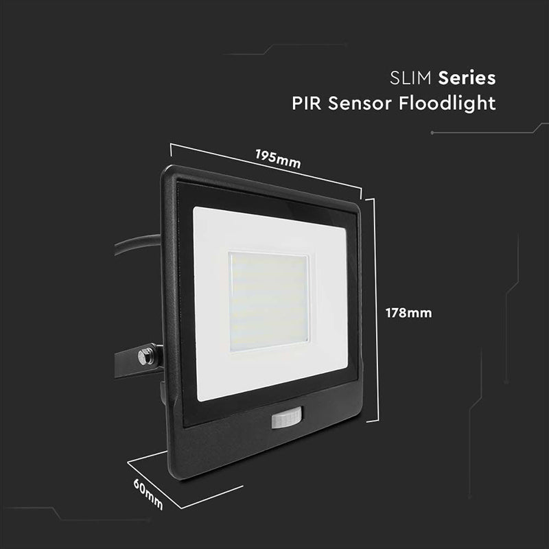 Reflector LED 50 W 6400K IP65 cu senzor de mișcare negru V-Tac SKU-20291