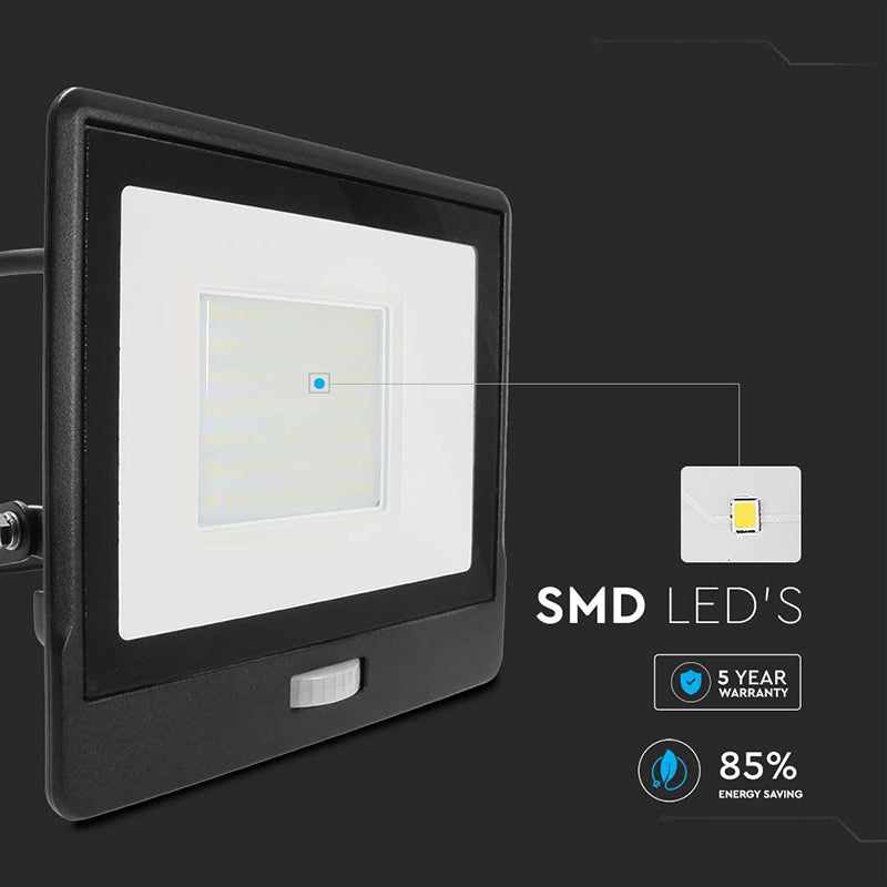 Reflector LED 50 W 6400K IP65 cu senzor de mișcare negru V-Tac SKU-20291