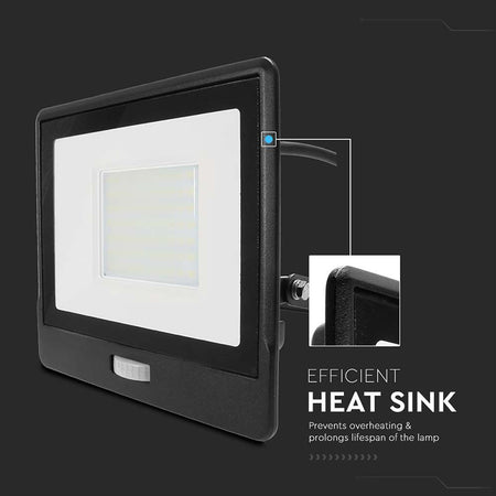 Reflector LED 50 W 6400K IP65 cu senzor de mișcare negru V-Tac SKU-20291