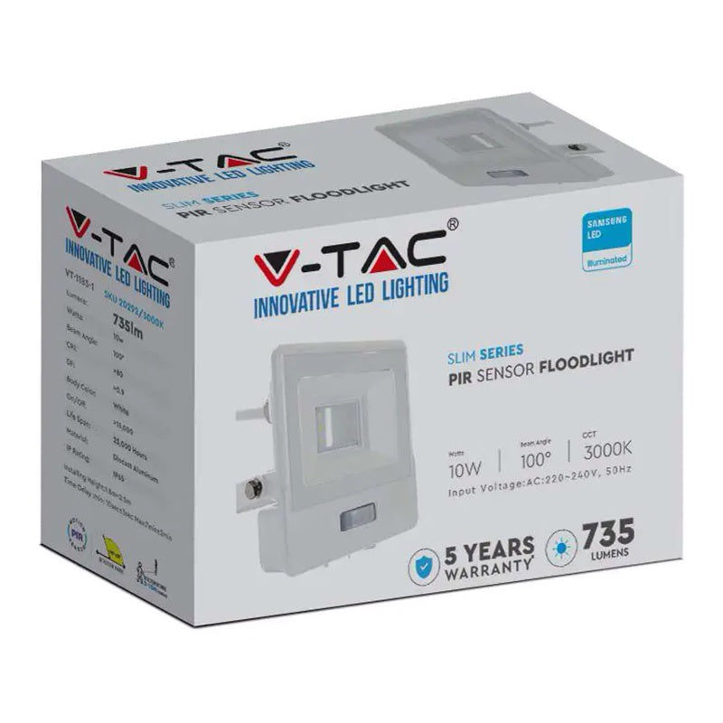 Reflector LED SMD 10 W 6400K IP65 cu senzor mișcare alb V-Tac SKU-20294