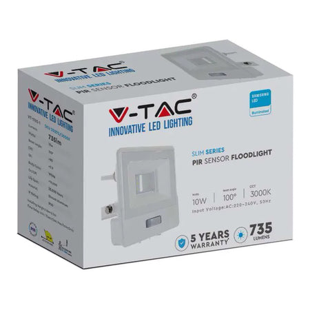 Reflector LED SMD 10 W 6400K IP65 cu senzor mișcare alb V-Tac SKU-20294