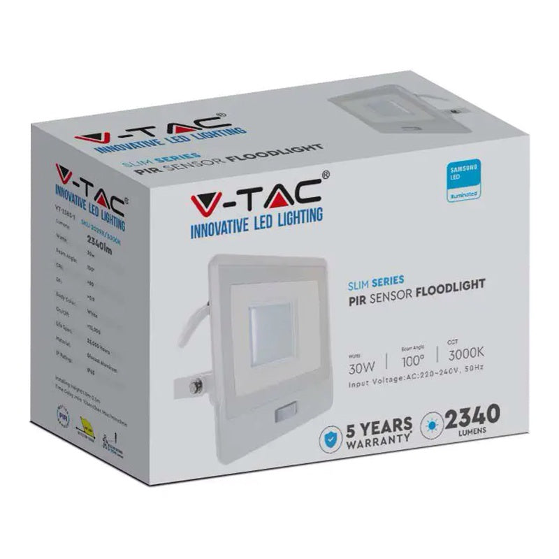 Reflector LED SMD 30 W 6400K IP65 cu senzor mișcare alb V-Tac SKU-20300