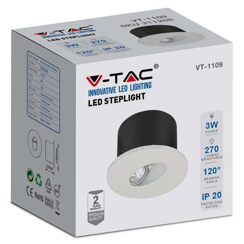 Spot LED steplight 3W 4000K, alb neutru, corp aluminiu, IP20 V-Tac SKU-211208