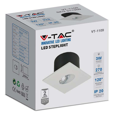 Spot LED steplight 3W pentru scări, pătrat, corp aluminiu, V-Tac