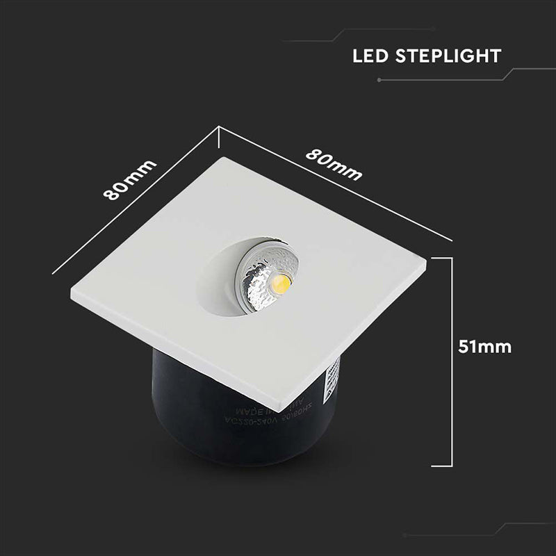Spot LED steplight 3W pentru scări, pătrat, corp aluminiu, V-Tac