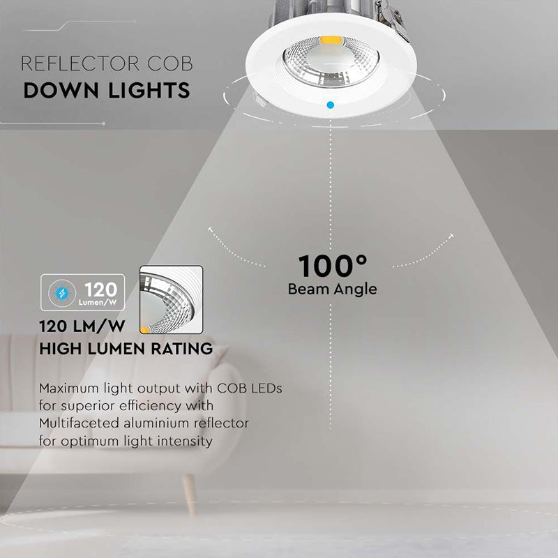 Spot LED cob încorporabil 30W cu eficiență 120 lm/W și corp rotund din aluminiu V-Tac
