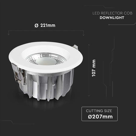 Spot LED cob încorporabil 30W cu eficiență 120 lm/W și corp rotund din aluminiu V-Tac